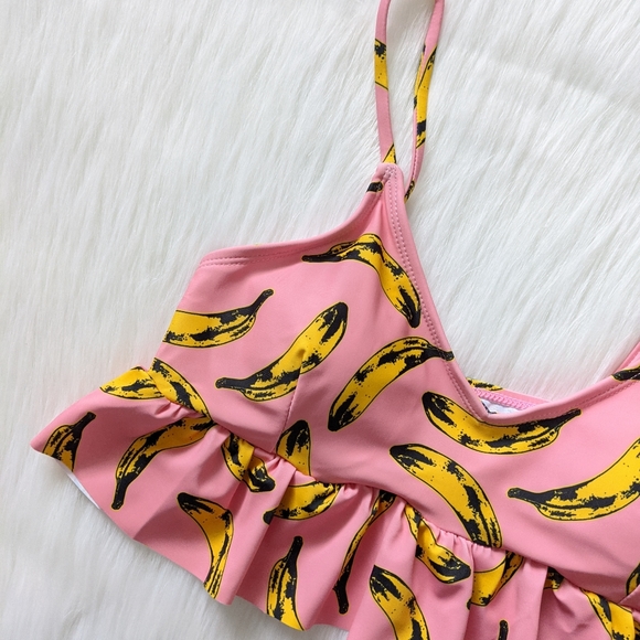 🔴 Pink and yellow banana ruffle bikini top - Picture 4 of 6